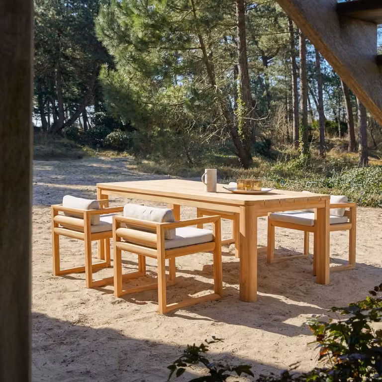 Tikamoon Tuinset van massief teak met 6 stoelen en rechthoekige tafel - Wit - B/D/H: 120 x 101,6 x 76 cm