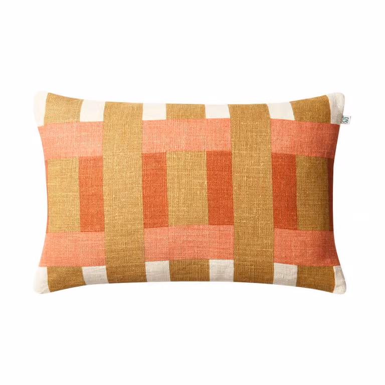 Chhatwal & Jonsson Benaras kussenhoes Khaki-rose-apricot orange, 40 x 60 cm
