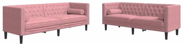 vidaXL Chesterfield Loungeset met bolsters - 2-delig - Roze fluweel