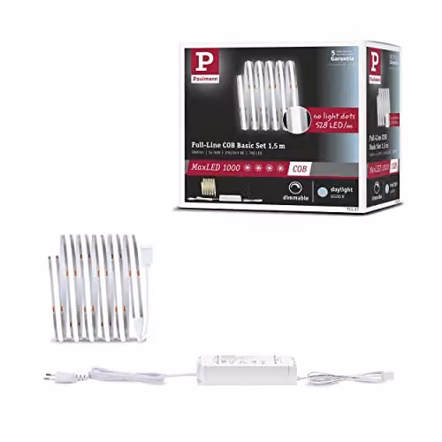 Paulmann MaxLED COB LED-strip zilver 1,5m dimbaar en uitbreidbaar 6500K cool white