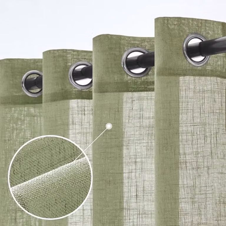 Semitransparante linnen vitrages set voor woonkamerdecoratie - Groen - 140 x 160 cm