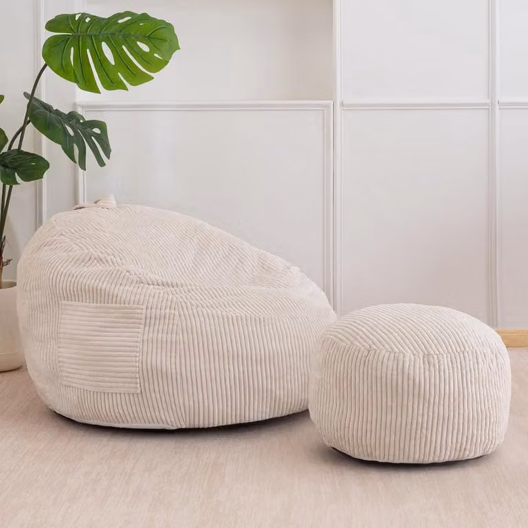 Comfortabele Corduroy Zitzak met Voetenbankje voor Kinderen