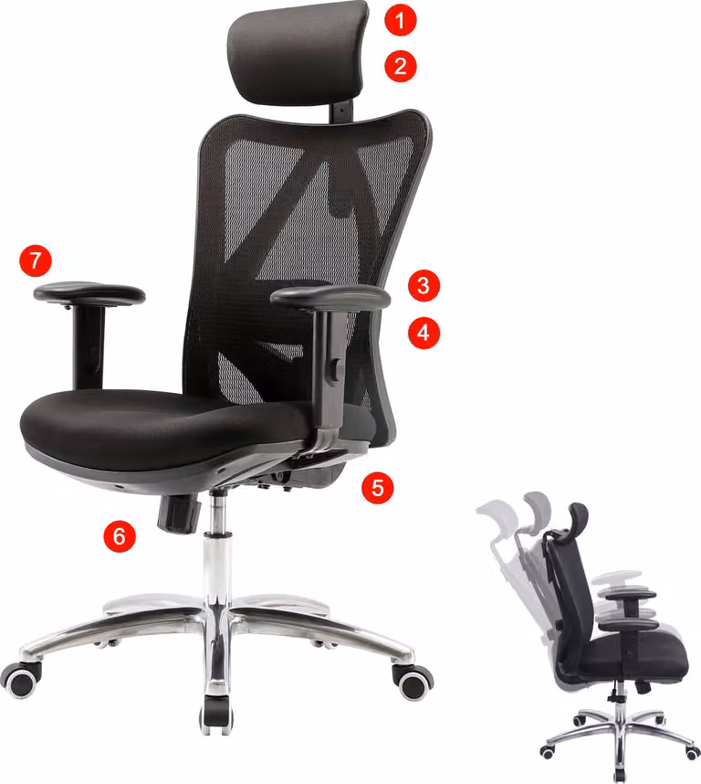 Mendler Ergonomische Bureaustoel met Armleuningen en 360 graden Draaibaar Functie