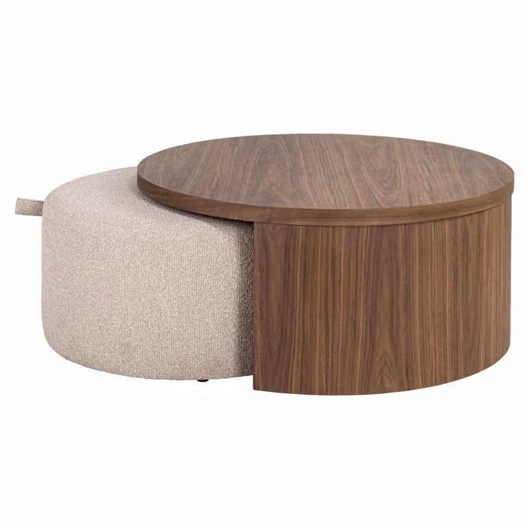 Richmond Interiors Salontafel Windsor Set van 2 stuks, Rond, Walnoot, Diameter: 90 cm, Hoogte: 40 cm