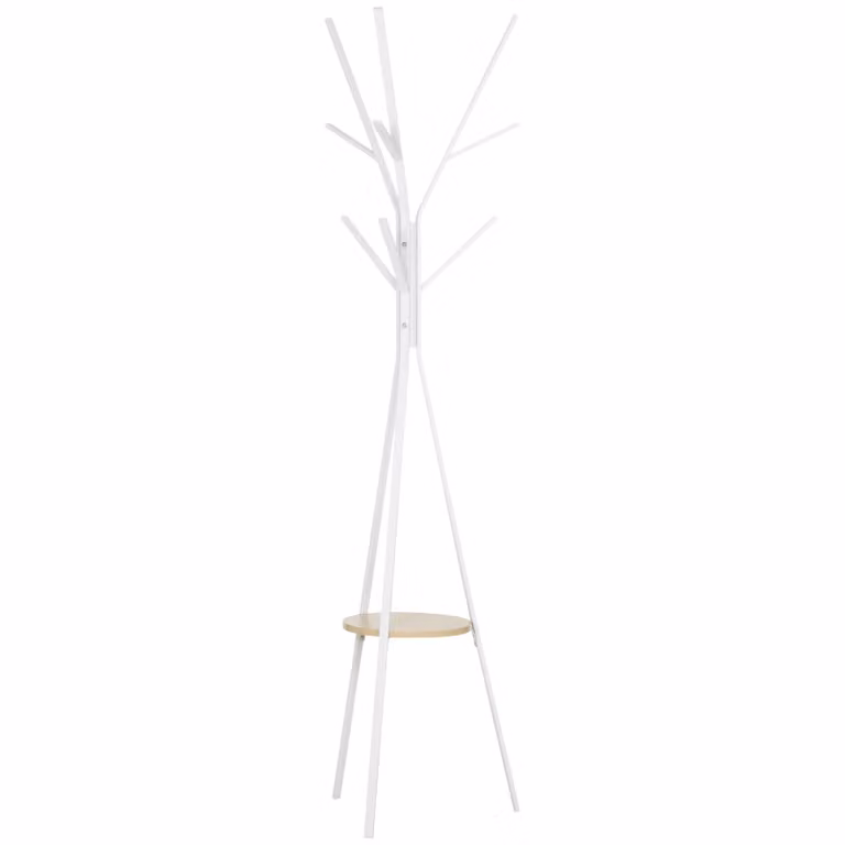 HOMCOM Kledingrek Wit Metaal met 3 Armen en 8 Haken en MDF Plaat, B/D/H: 45 x 45 x 180 cm