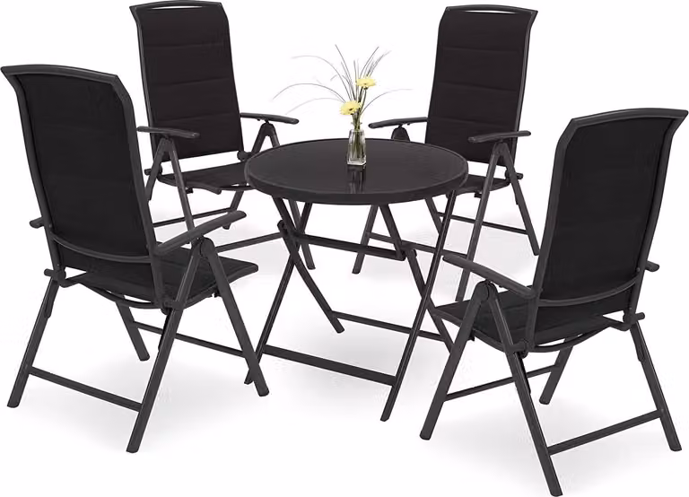 Brubaker Tuinset Milano Antraciet - Ronde Glazen Salontafel met 4 Stoelen met Hoge Rugleuning - Aluminium - Diameter: 70 cm