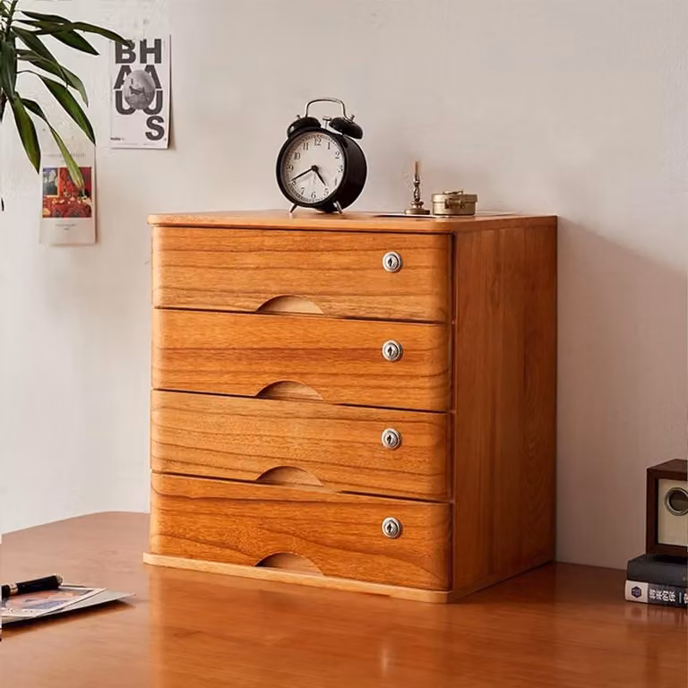 Houten archiefkast met 4 laden en slot voor uw thuiswerkplek - Houtkleur