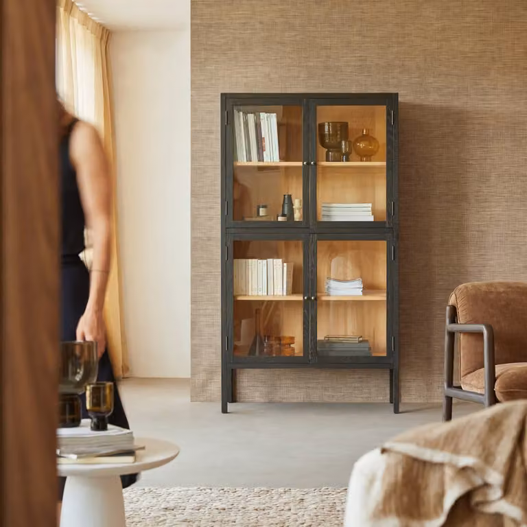 Tikamoon Boekenkast van massief essenwood - Zwart - H: 180 cm, B: 100 cm, D: 45 cm