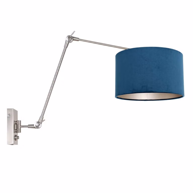 Steinhauer Wand leeslamp Prestige Chic met blauwe stoffen kap en goud/messing details
