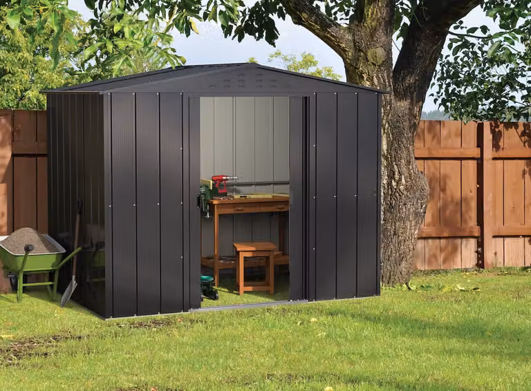 Duramax Metalen Tuinhuis met Schuifdeur, Breedte: 262 cm, Diepte: 174 cm, Hoogte: 205 cm