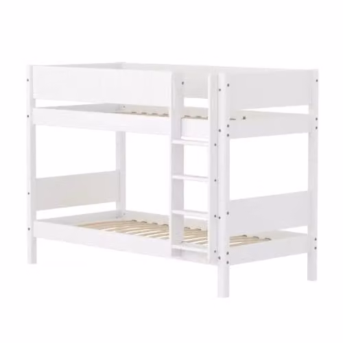 Flexa White stapelbed met ladder rechts en volledige barrière, wit, H x B x D: 210 x 109 x 154 cm