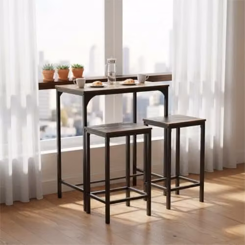 FurnitureR 3-delige barset met bistro-bartafel en 2 hoge stoelen, industrieel ontwerp, rustiek bruin, B/D/H: 80 x 50 x 90 cm
