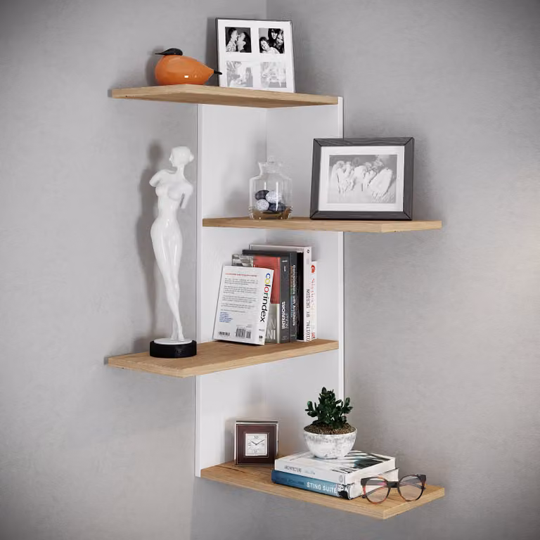 home24 Open hoekkast Balos wit/eikenhouten look B/D/H: 45 x 45 x 77 cm