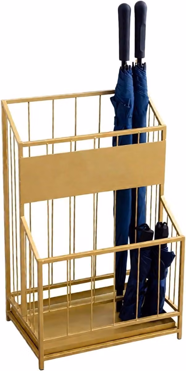 Gouden Vierkante Paraplustandaard met Afneembare Lekbak - B/D/H: 25 x 40 x 62 cm