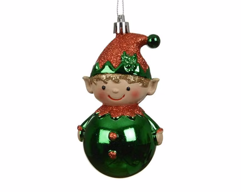 Kerst hanger elf figuur groen en meerkleurig, 12 cm