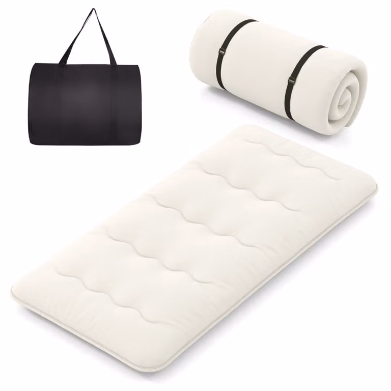 Costway Futon Tatami Matras met wasbare hoes en draagtas, beige, B/D: 90 x 200 cm