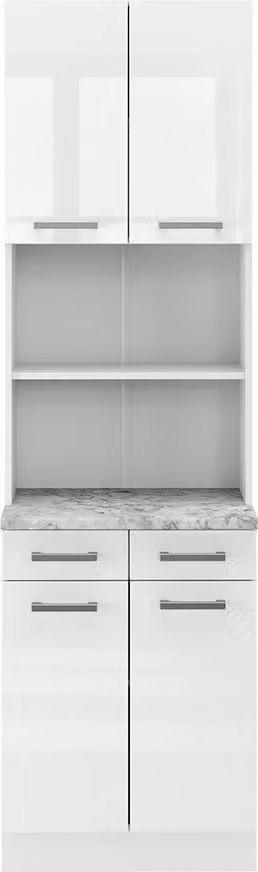 Vicco R-Line Keukenblok Wit Hoogglans met Marmeren Werkblad, Model 40044