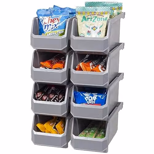 ReadySpace Stapelbare kunststof containers voor organisatie, 8-pack, grijs, B: 27 cm, D: 12 cm, H: 13,9 cm