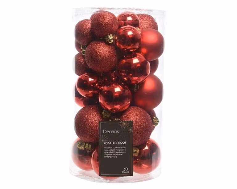 KSD 30 onbreekbare kerstballen kerstrood plastic