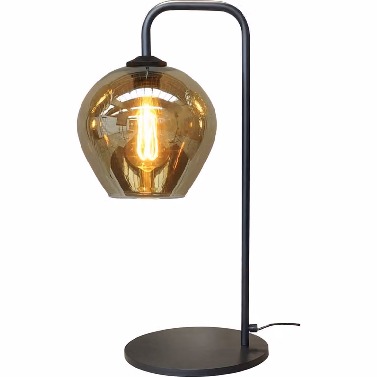 Masterlight Quinto tafellamp met zwart metalen voet en smoke glas