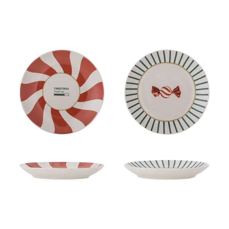 Bloomingville Yule dessert bordje, 2 delen, Rood-groen, Keramiek, Ø 12,5 cm