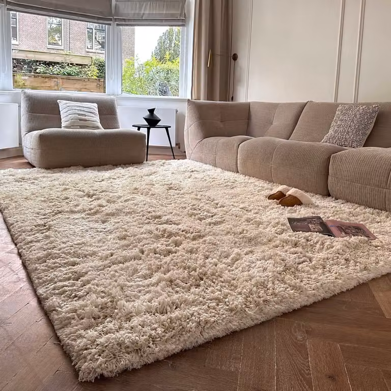 Hoogpolig Vloerkleed Pilo Ivoor Wit Polyester XL - 240 x 340 cm