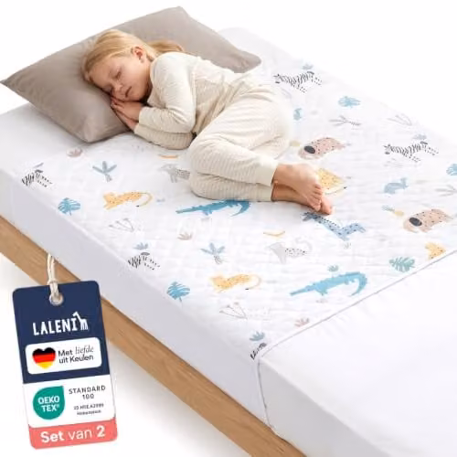 Laleni Set van 2 Waterdichte Matrasbeschermers voor Kinderen met Dierenprint, 90 x 90 cm