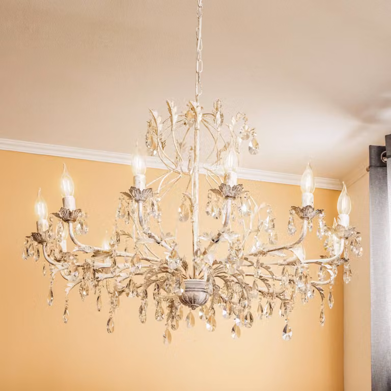 ONLI Teresa Kristallen Kroonluchter in Goud/Messing met Amber en Transparant Glas, Dimbaar, Antiek Design