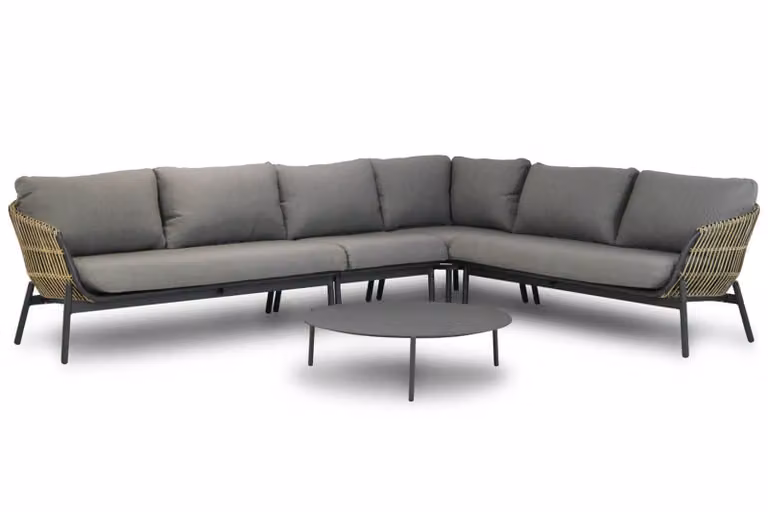 Coco Nathan/Pacific 5-delige hoek loungeset met aluminium frame en grijze kussens, 100 cm