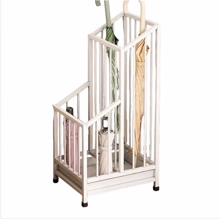 Metalen Paraplustandaard met afneembare lekbak in wit - B/D/H: 248 x 20 x 62 cm