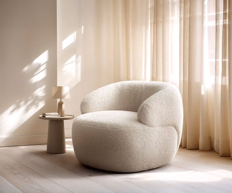 DELIFE Fauteuil Nova Lounge Stoel met Armleuningen Beige en Zwarte Boucle Stoffen B/D/H: 88 x 88 x 68 cm