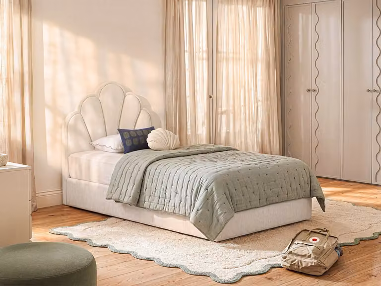 CORALUNO Schelpvormig opbergbed voor kinderen, Beige, Stoffen, 90 x 190 cm