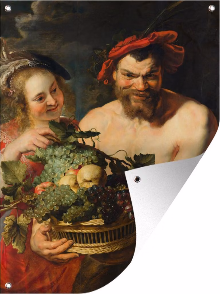 Tuinposter Nimf en Sater - Schilderij van Peter Paul Rubens - Tuindecoratie voor buiten - Breedte: 60 cm, Hoogte: 80 cm