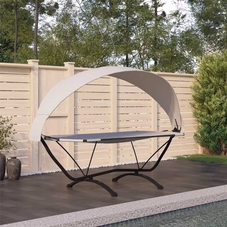 Loungebed met dak en stalen frame, weerbestendig tuinligbed met gewatteerd ligoppervlak, B/D/H: 274 x 114,5 x 171 cm