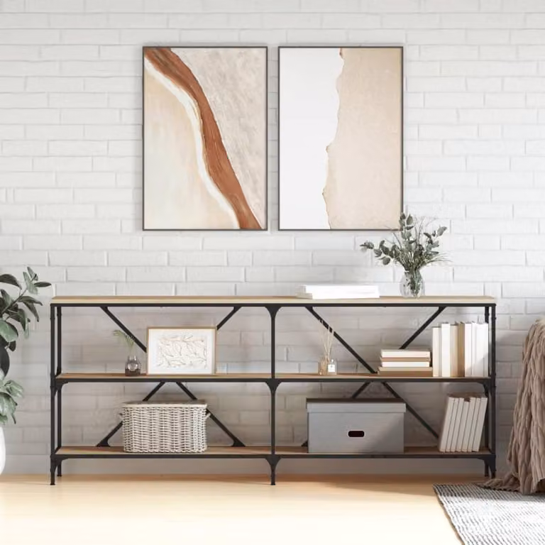 Smalle consoletafel met ijzeren frame voor in de hal of woonkamer, B/D/H: 180 x 30 x 75 cm