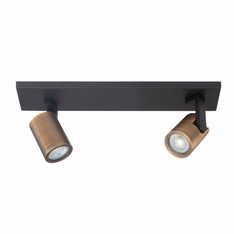 Highlight Halo 2-lichts opbouwspot balk zwart en brons met koper accent