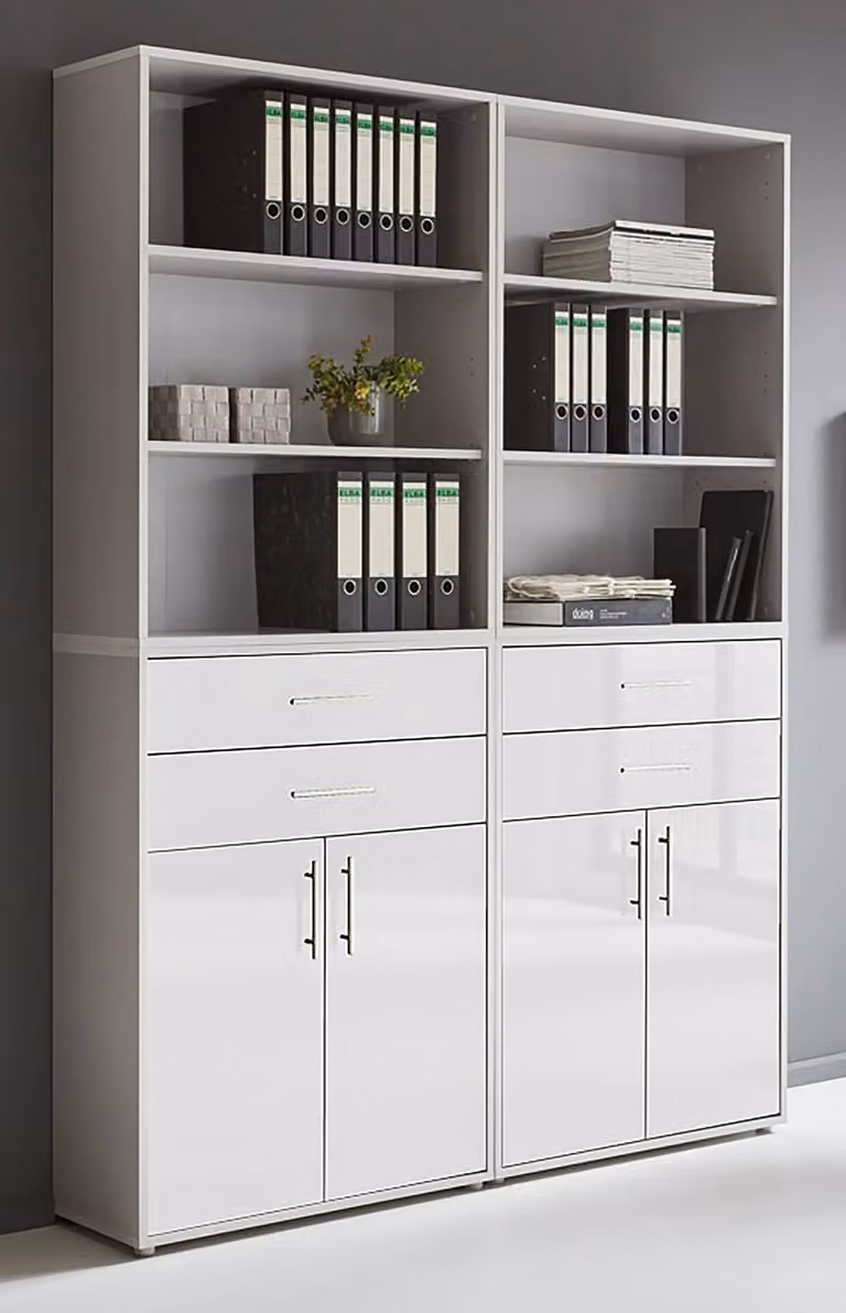 home24 Kastenset 4-delig set A grijs/lichtgrijs/hoogglans wit B/D/H: 114 x 33 x 85 cm