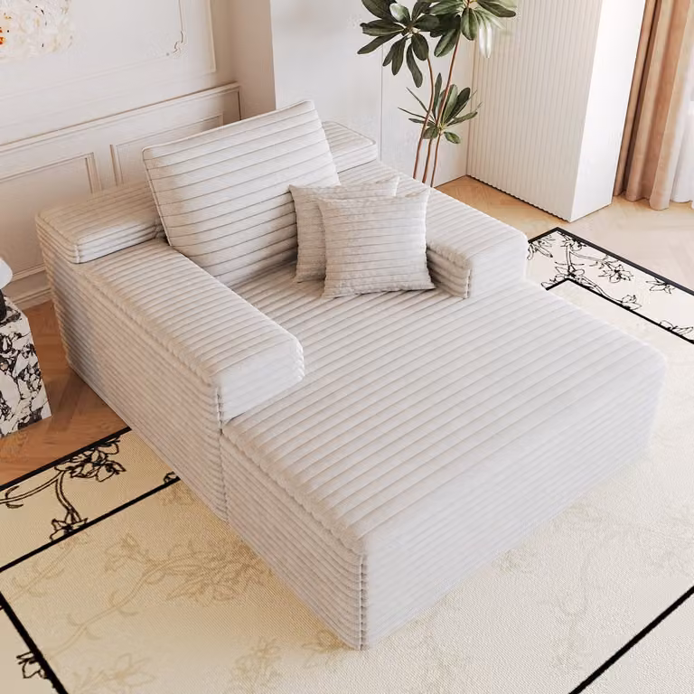 Boneless Modulaire Chaise Longue Sofa met Ribstof en Hoge Elastische Schuimvulling - Wit