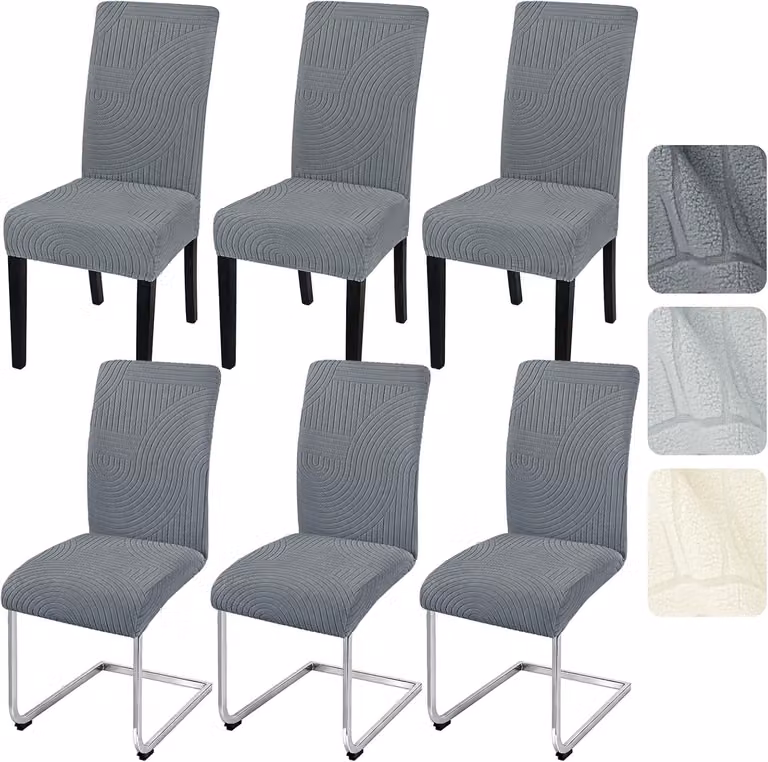 Set van 6 universele rekbare stoelhoezen met jacquard strepen voor eetkamerstoelen, wasbaar en verwijderbaar