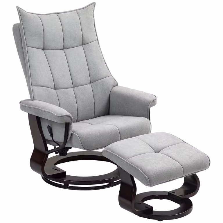 HOMCOM Relaxfauteuil met hocker, draaibaar, fluweellook, verstelbare rugleuning, Grijs