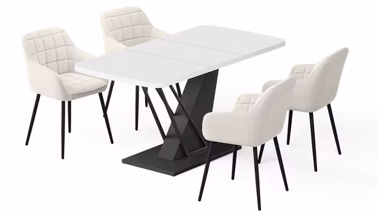 Vicco Fenaro Eettafelset Wit/Zwart met 4 eetkamerstoelen, B/D: 120 x 80 cm, Model 62771