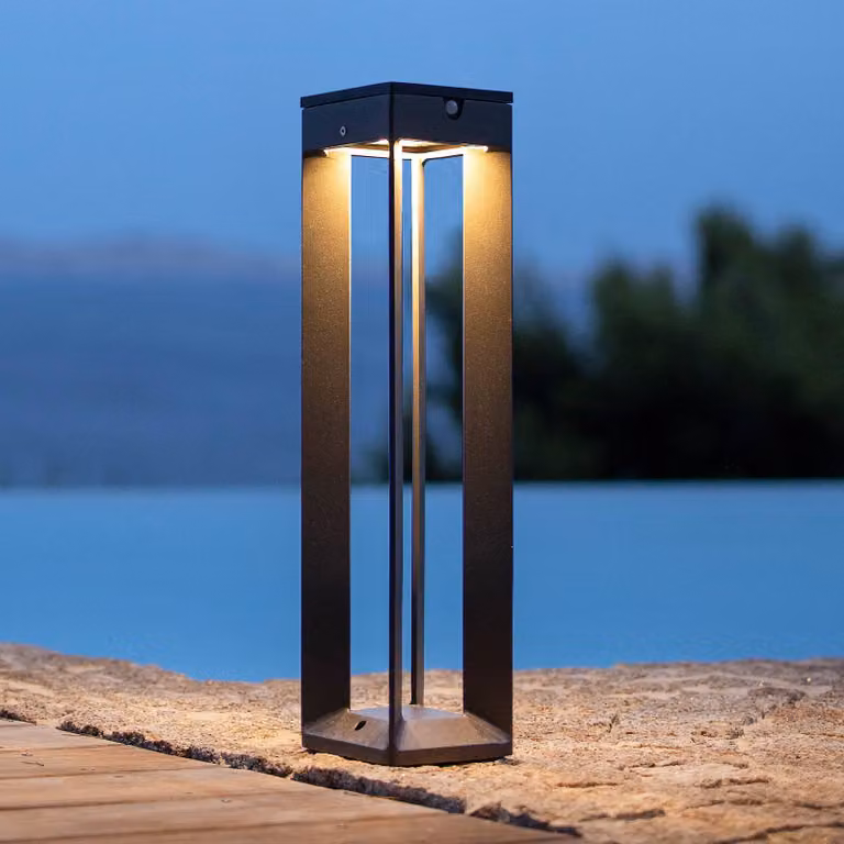Les Jardins Borne LED lamp op zonne-energie met sensor, dimbaar, grijs/zink, Hoogte: 45 cm