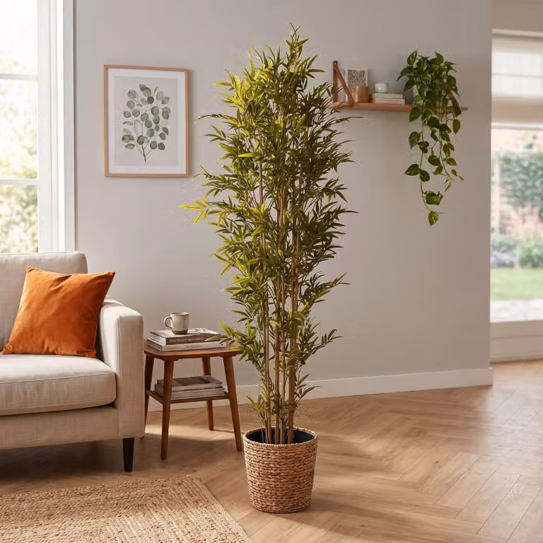 PTMD Kunstplant Bamboo Groen in Zwarte Pot - Hoogte: 215 cm