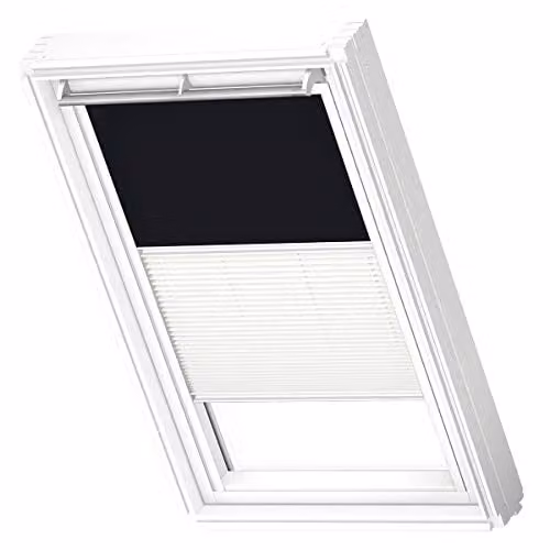 VELUX Verduisterend Rolgordijn Plus Plissé MK08 Zwart met Witte Geleiders voor Wit Kozijn