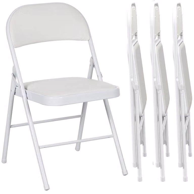 HOMCOM Set van 4 witte vouwstoelen met stevige metalen poten, B/D/H: 45 x 46 x 78 cm