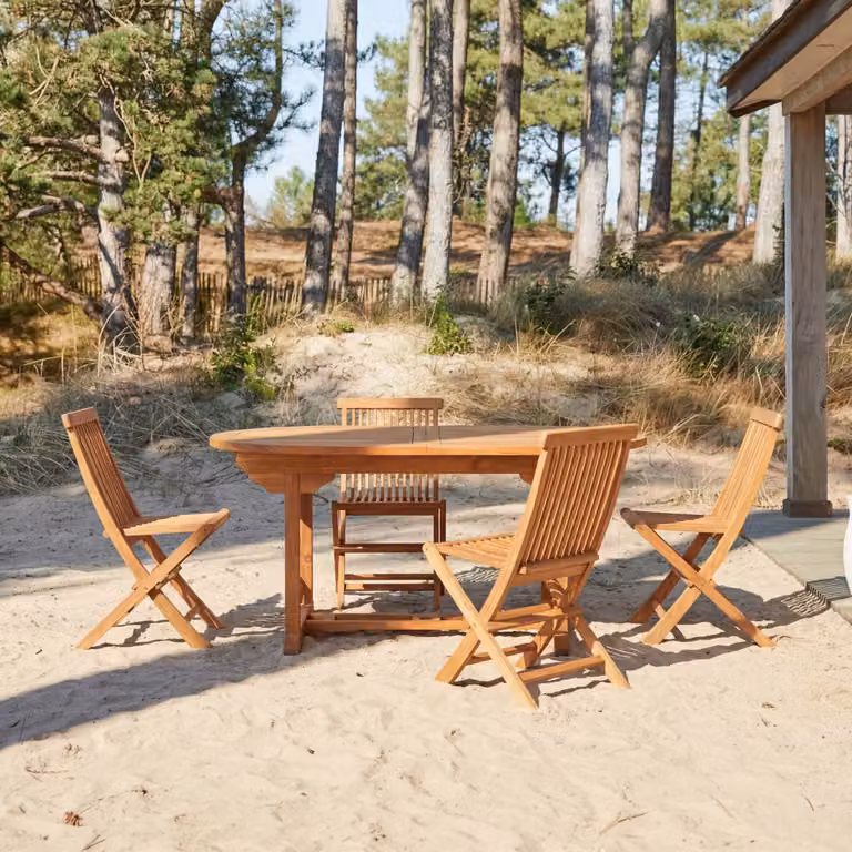 Tikamoon Capri Ovale Tuinset van Massief Acaciahout met 4 Stoelen - Bruin