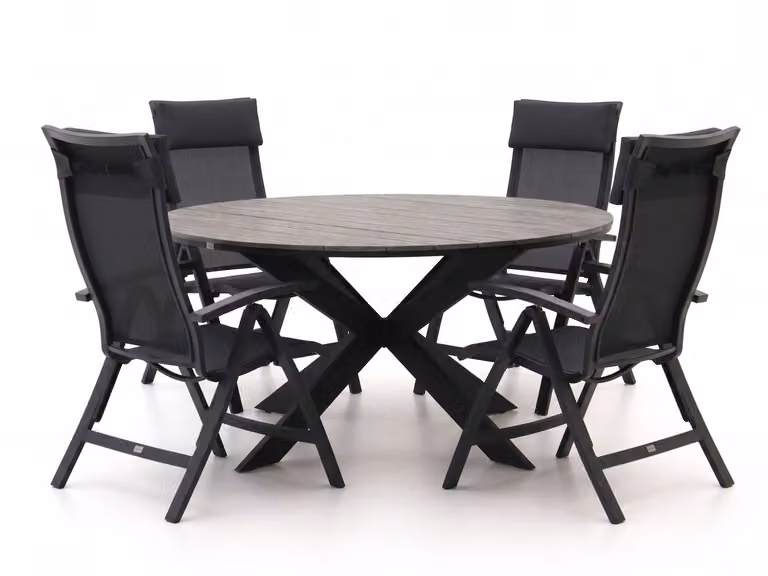 Bellagio 6-delige tuinset voor 5 personen met polywood effect en aluminium onderstel