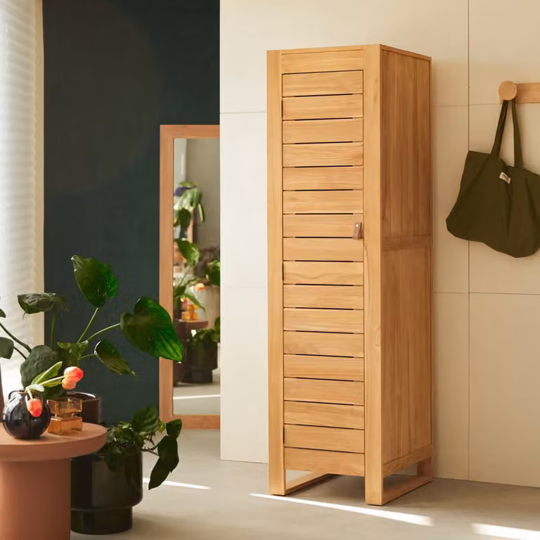Tikamoon Kolomkast Minimalys van massief teakhout - Bruin - B: 55 cm, D: 50 cm, H: 180 cm