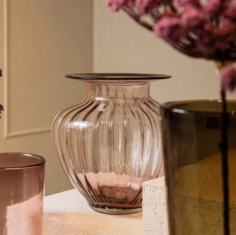 PTMD Marlisha Vaas - Roze - Glas - Rond - Hoogte: 40 cm, Breedte: 40 cm, Diepte: 40 cm