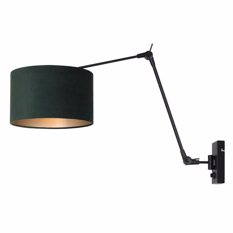 Steinhauer Wand Leeslamp Prestige Chic zwart met groene velours kap